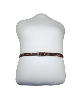 Genuine Bonded Leather Brown Braided Belt With Silver Buckle 42" Long -3/4" Wide